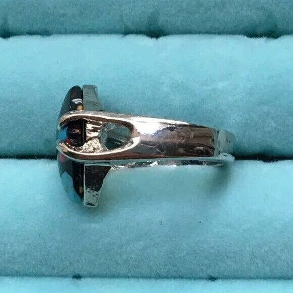 Silver Tone Fordite Ring Multicolor Imitation Stone Size 6.5 Paint Enamel Resin - Picture 8 of 8